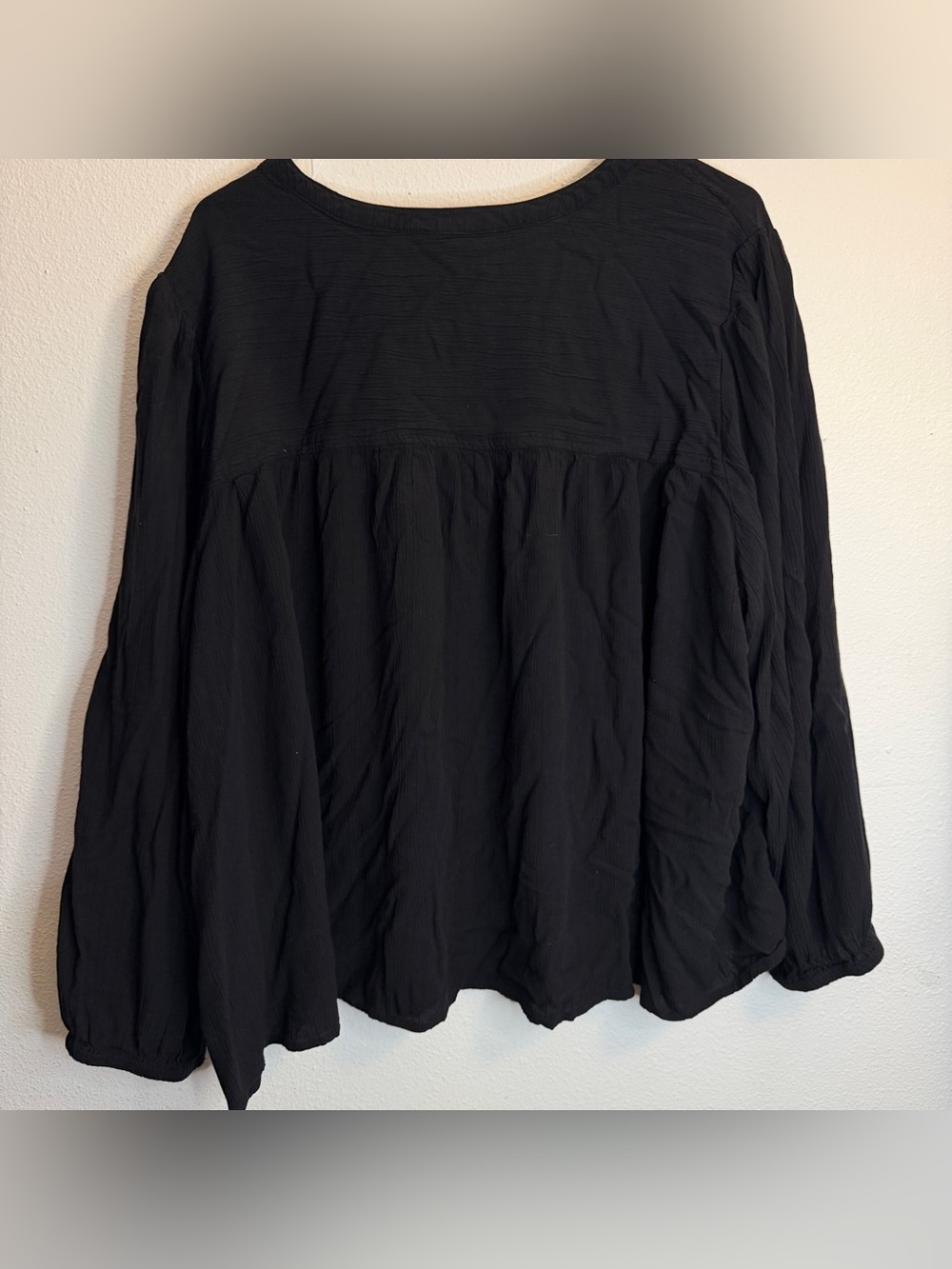 Terra & Sky Black Long-Sleeve Button Henley Blouse Gauze & double layer lined 3X - Picture 6 of 8